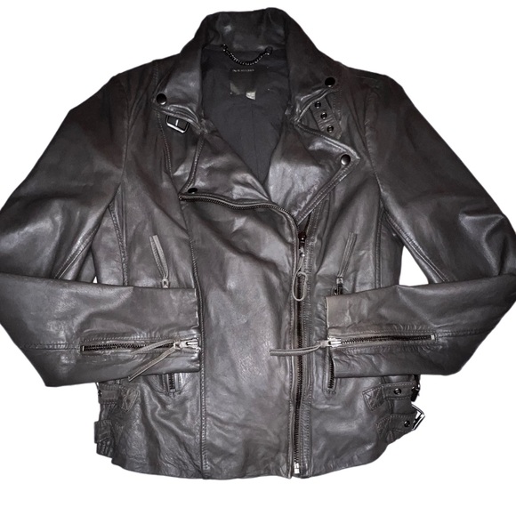 MUUBAA Pola Gray Leather Motorcycle Jacket - Picture 12 of 12